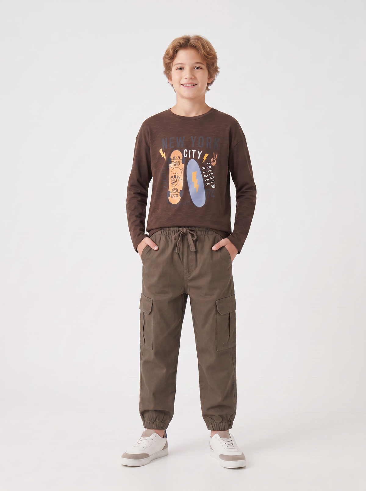 Pantaloni cargo in twill per il tempo libero - Marrone chiaro