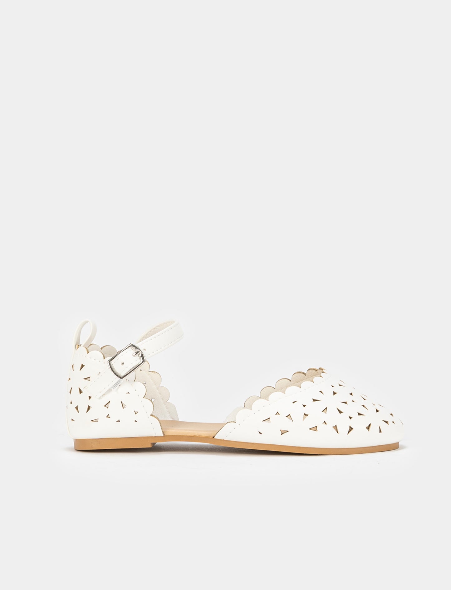 Perforated PU Ballerina - White