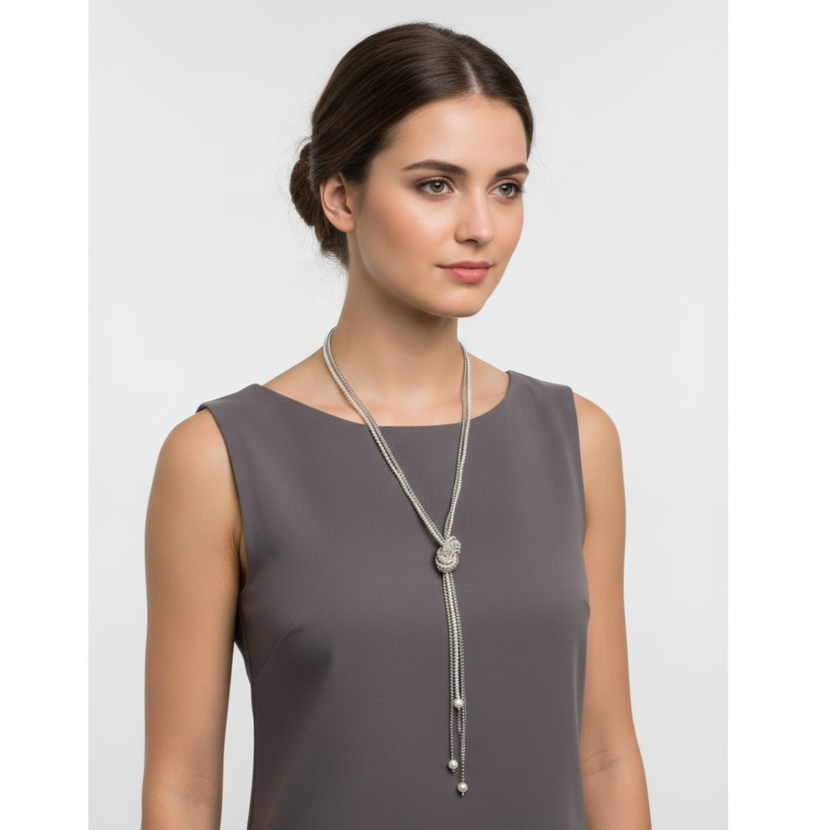Collana saliscendi con strass e perline - Trasparente