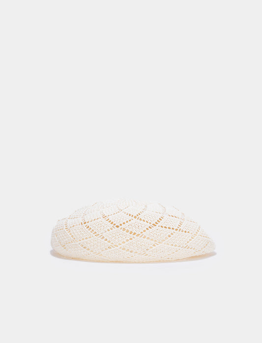 Basque Crochet Knit Cap - White