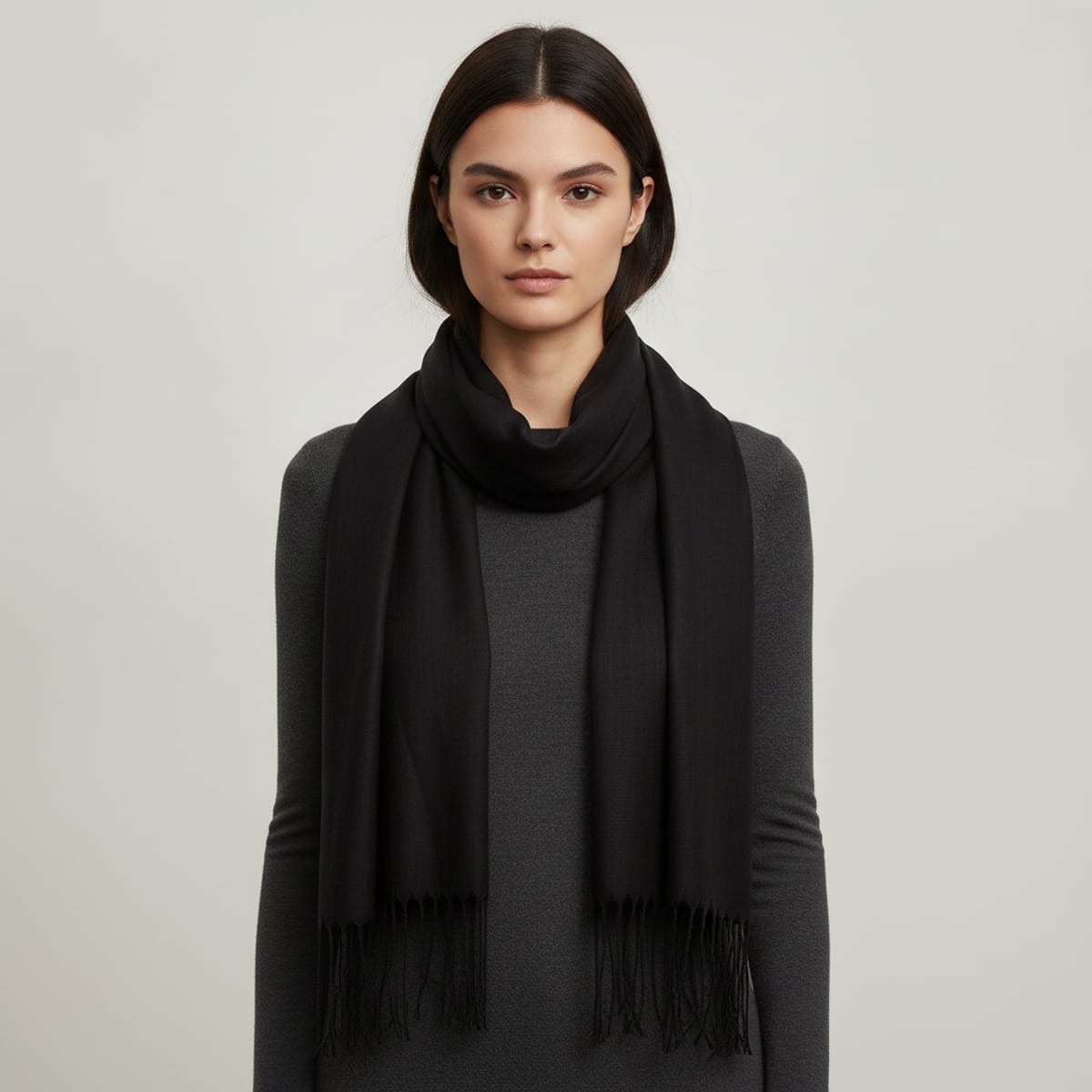 Basic scarf with elegant fringes - Black