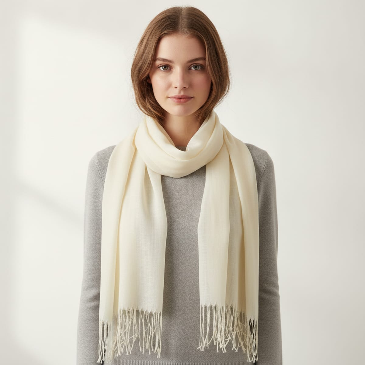 Foulard basic con frange eleganti - Bianco