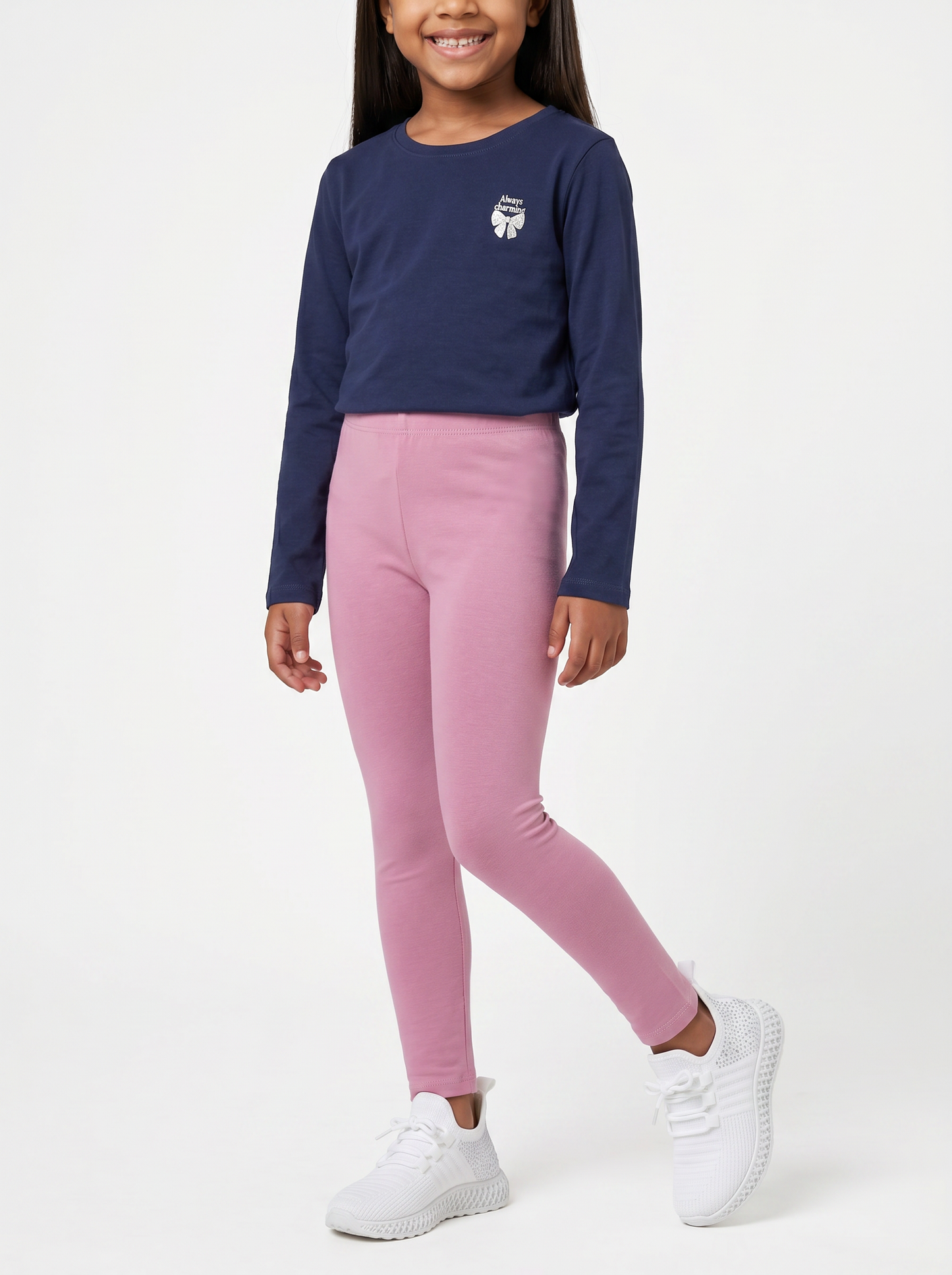 Leggings basico elasticizzato per bambina - Viola malva