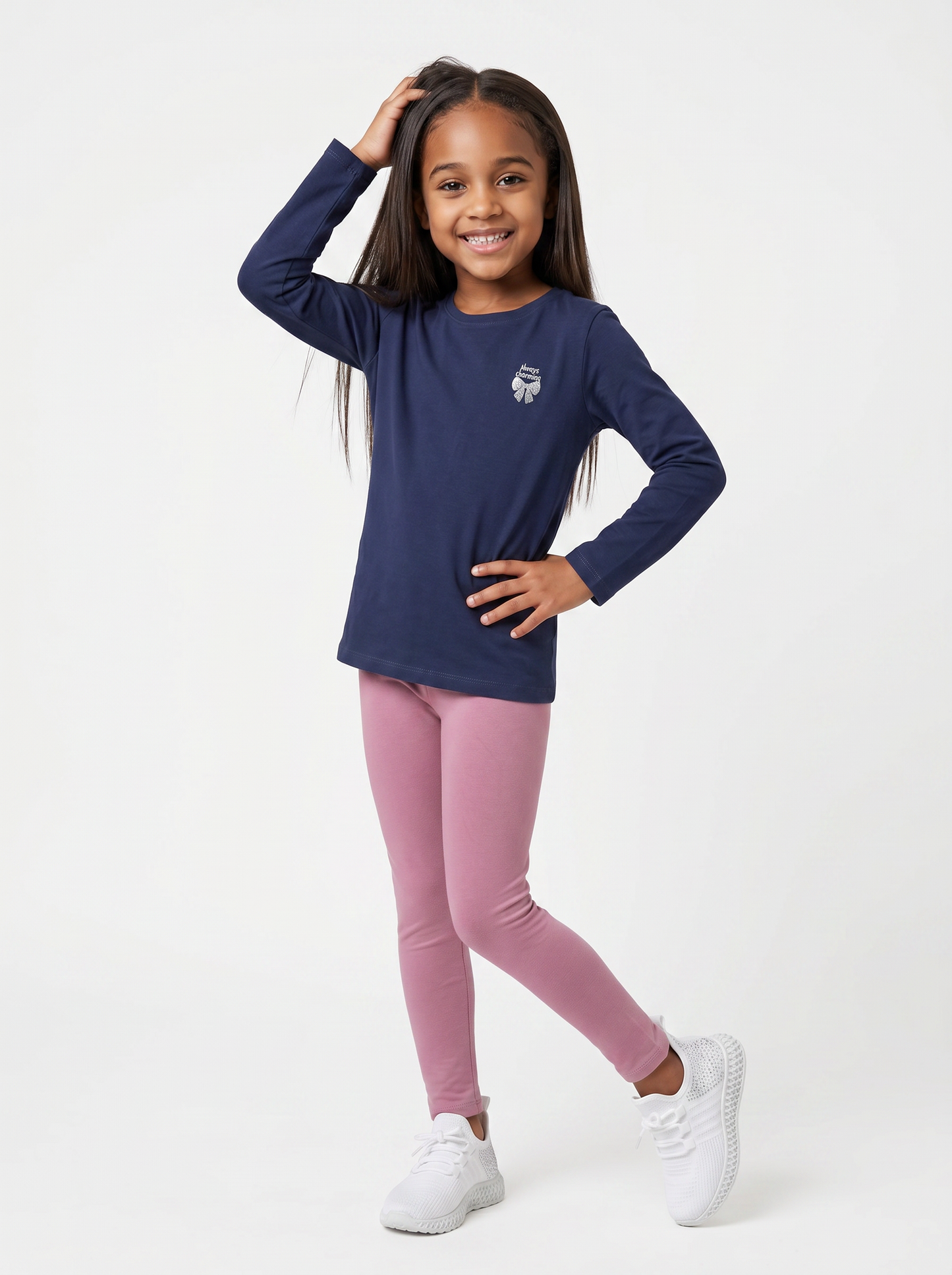 Leggings basico elasticizzato per bambina - Viola malva
