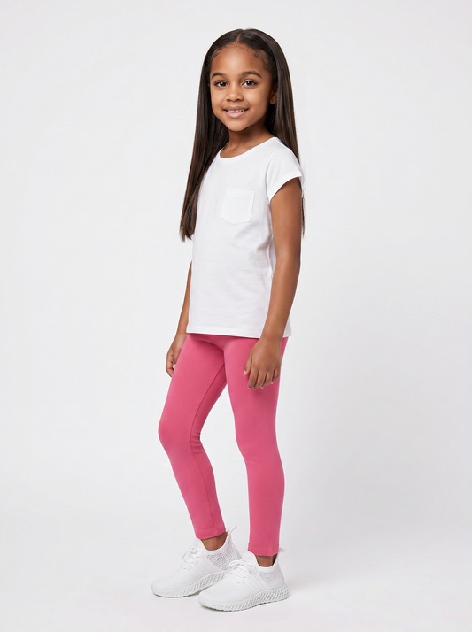 Leggings basico elasticizzato per bambina - Fuxia