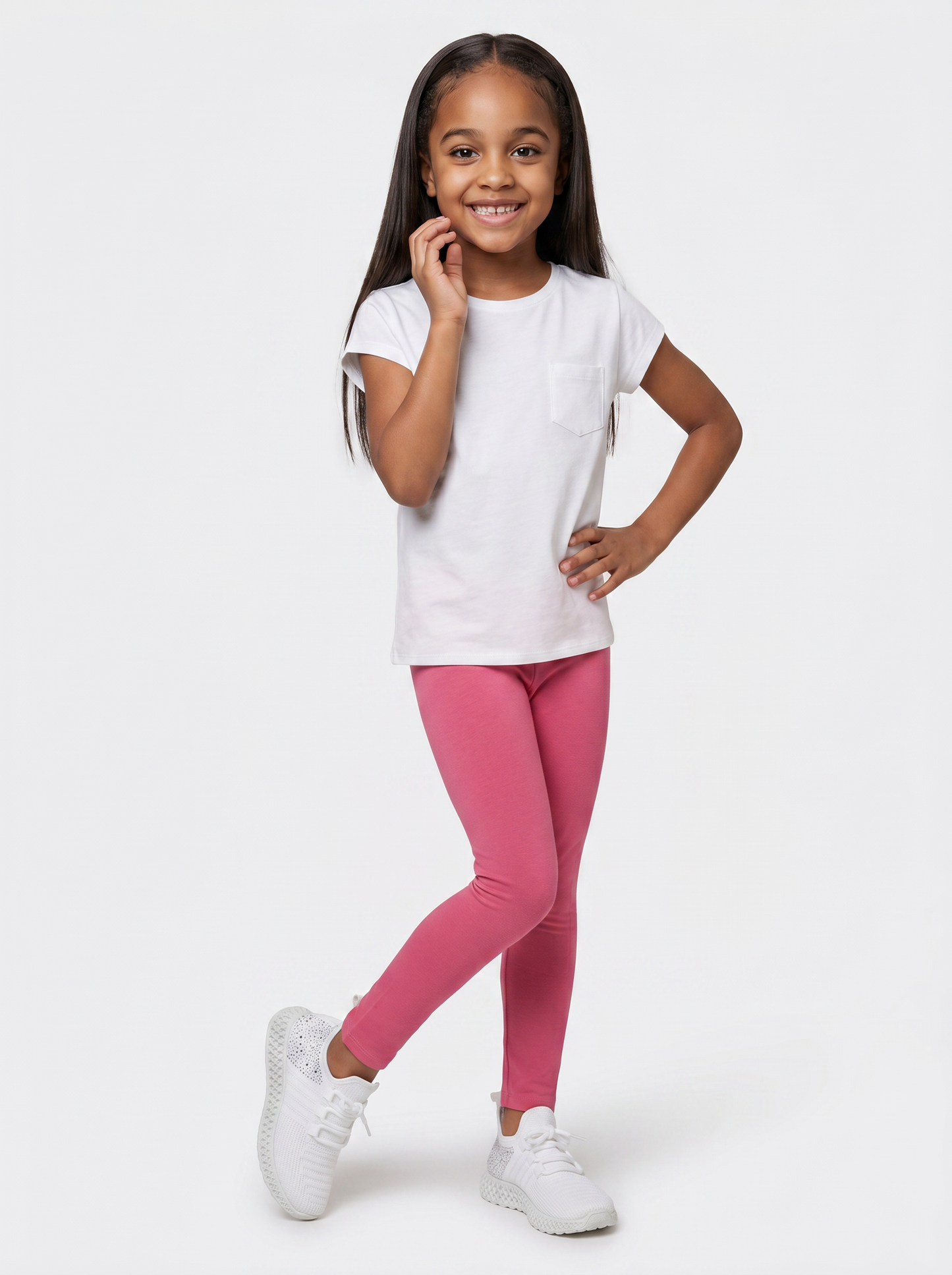 Leggings basico elasticizzato per bambina - Fuxia