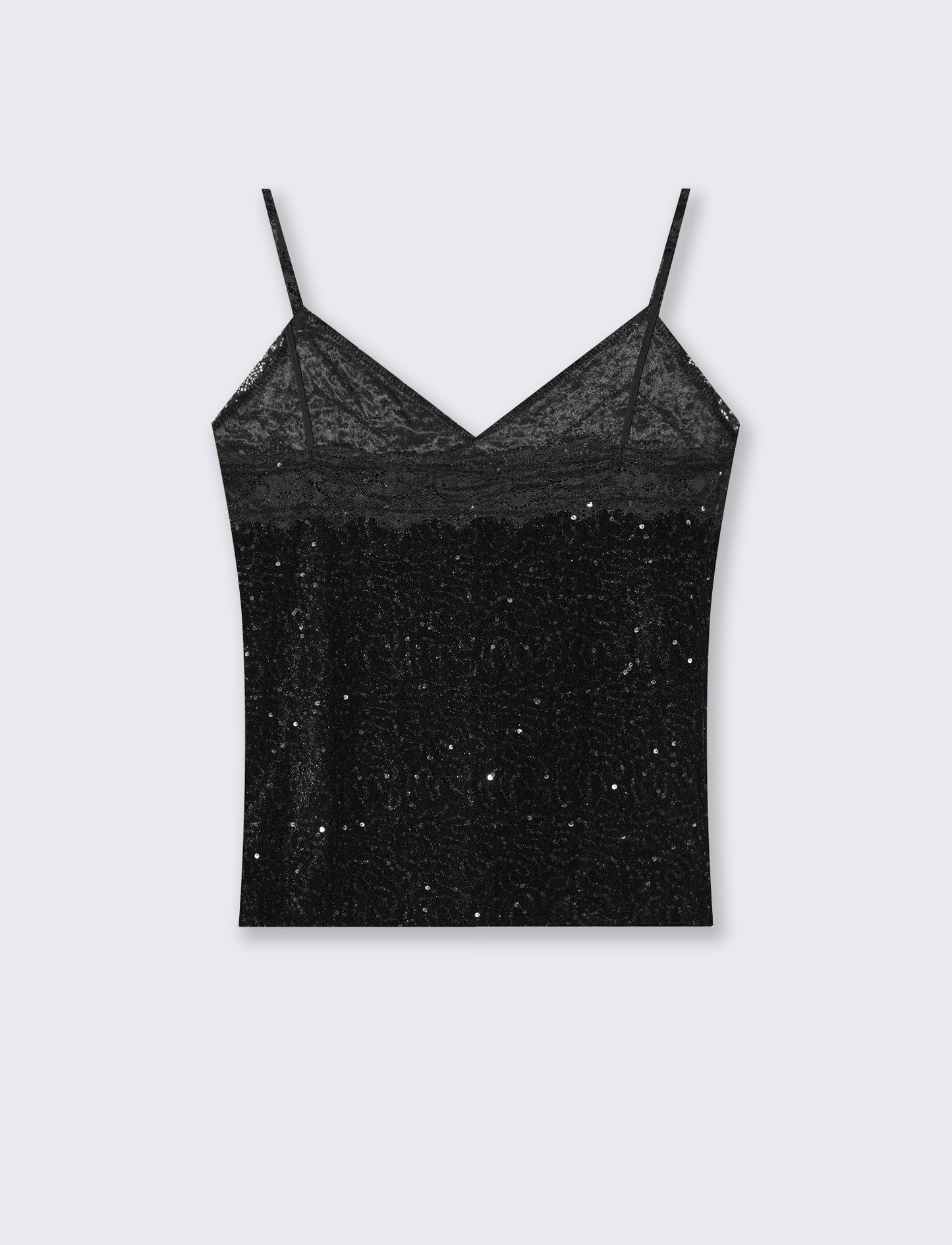 Top in paillettes e pizzo - Nero