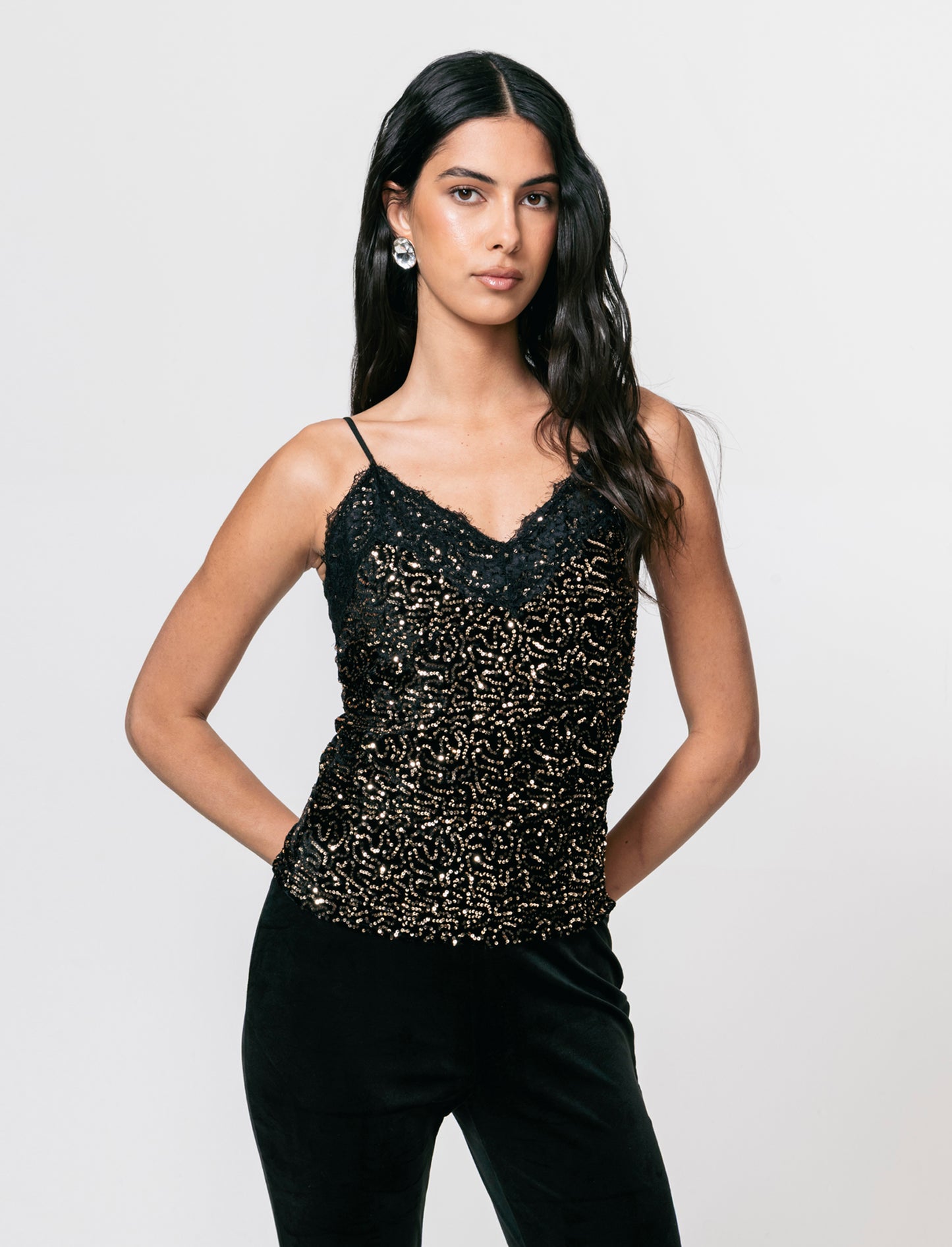 Top in paillettes e pizzo - Oro