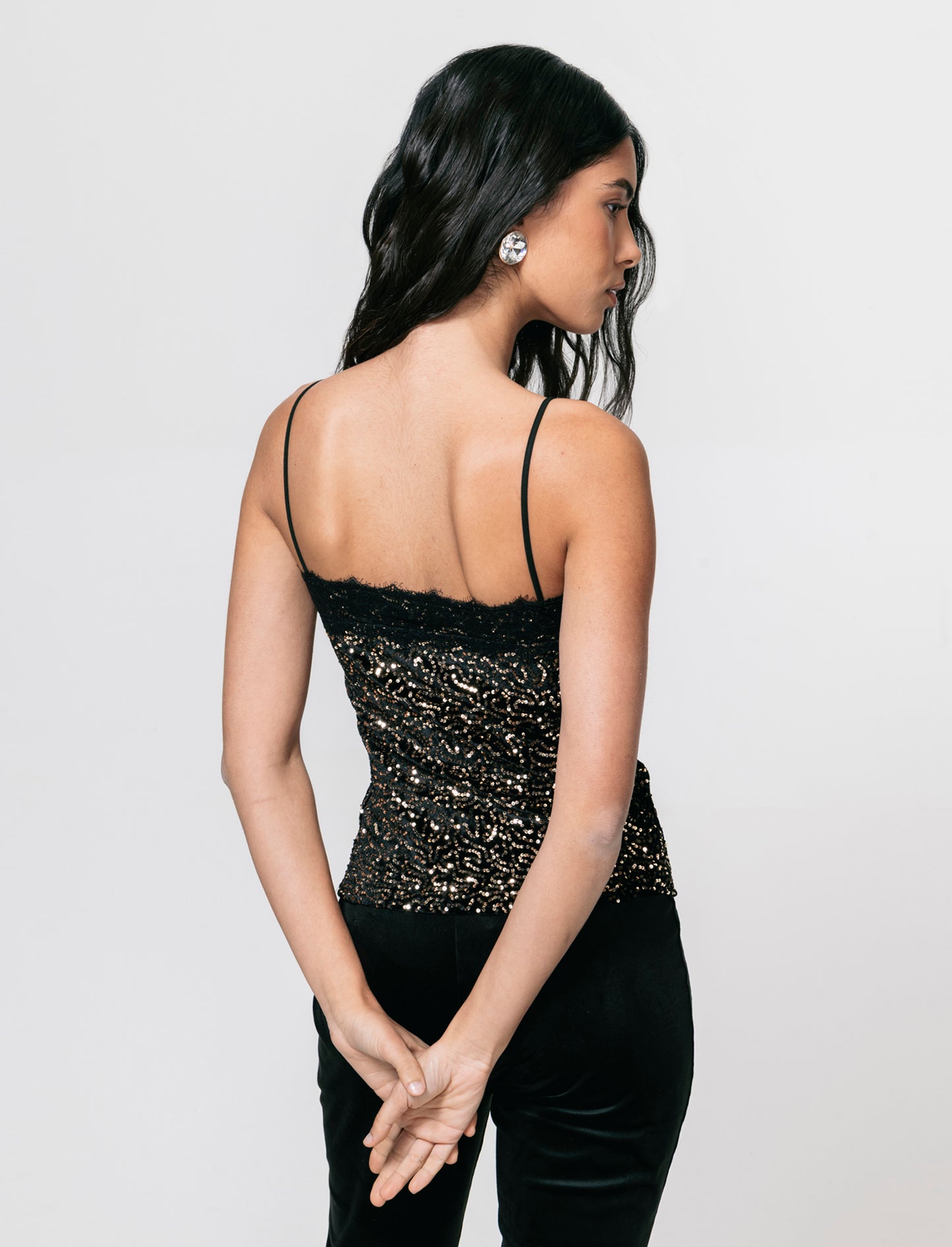Top in paillettes e pizzo - Oro