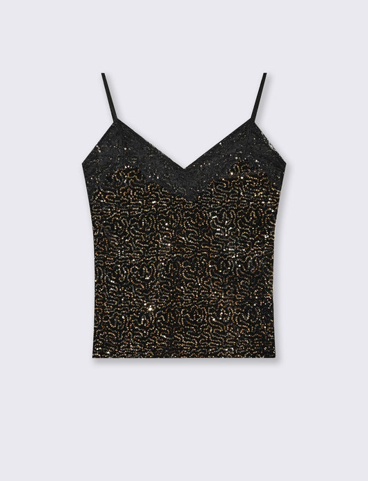 Top in paillettes e pizzo - Oro
