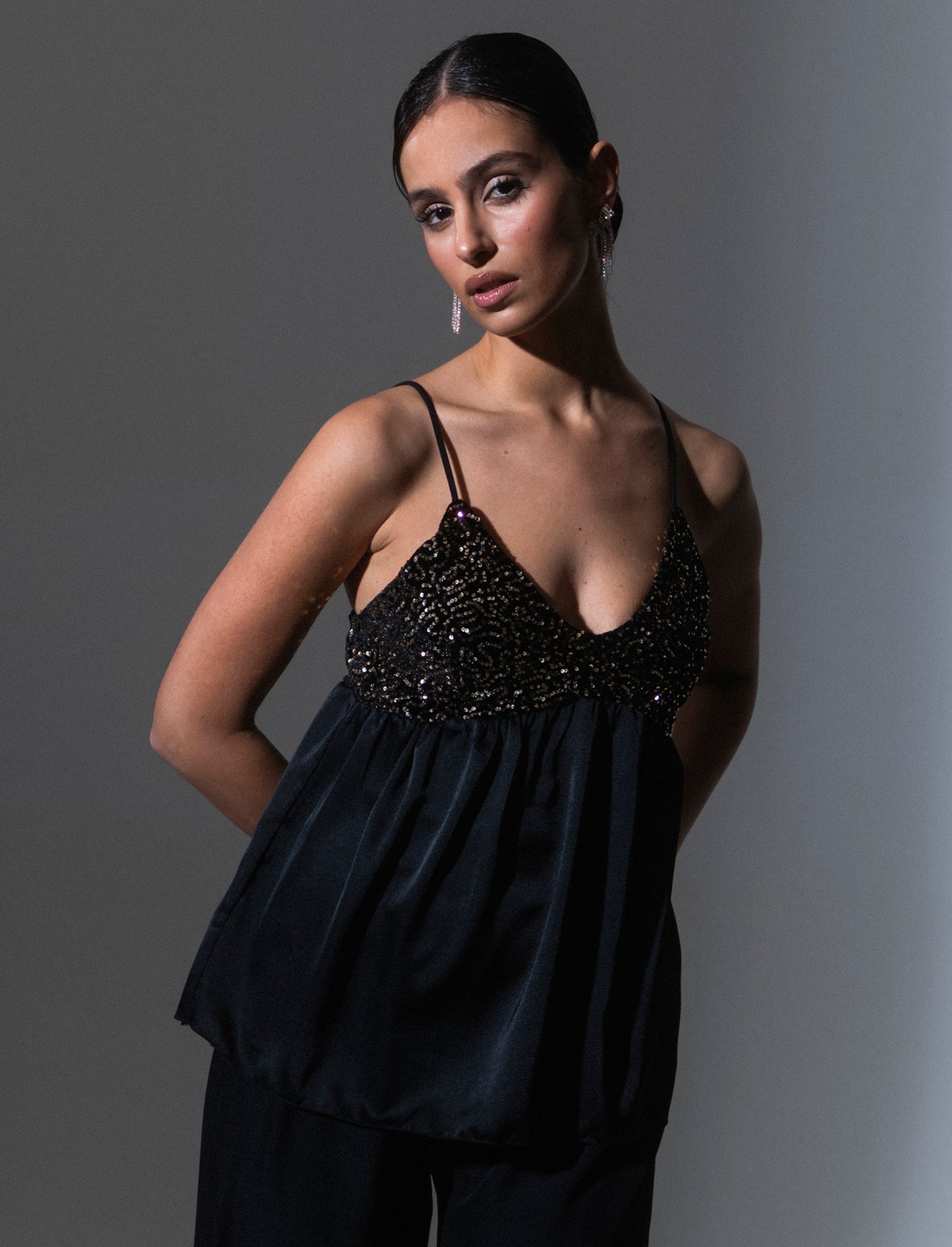Top in paillettes e georgette - Oro