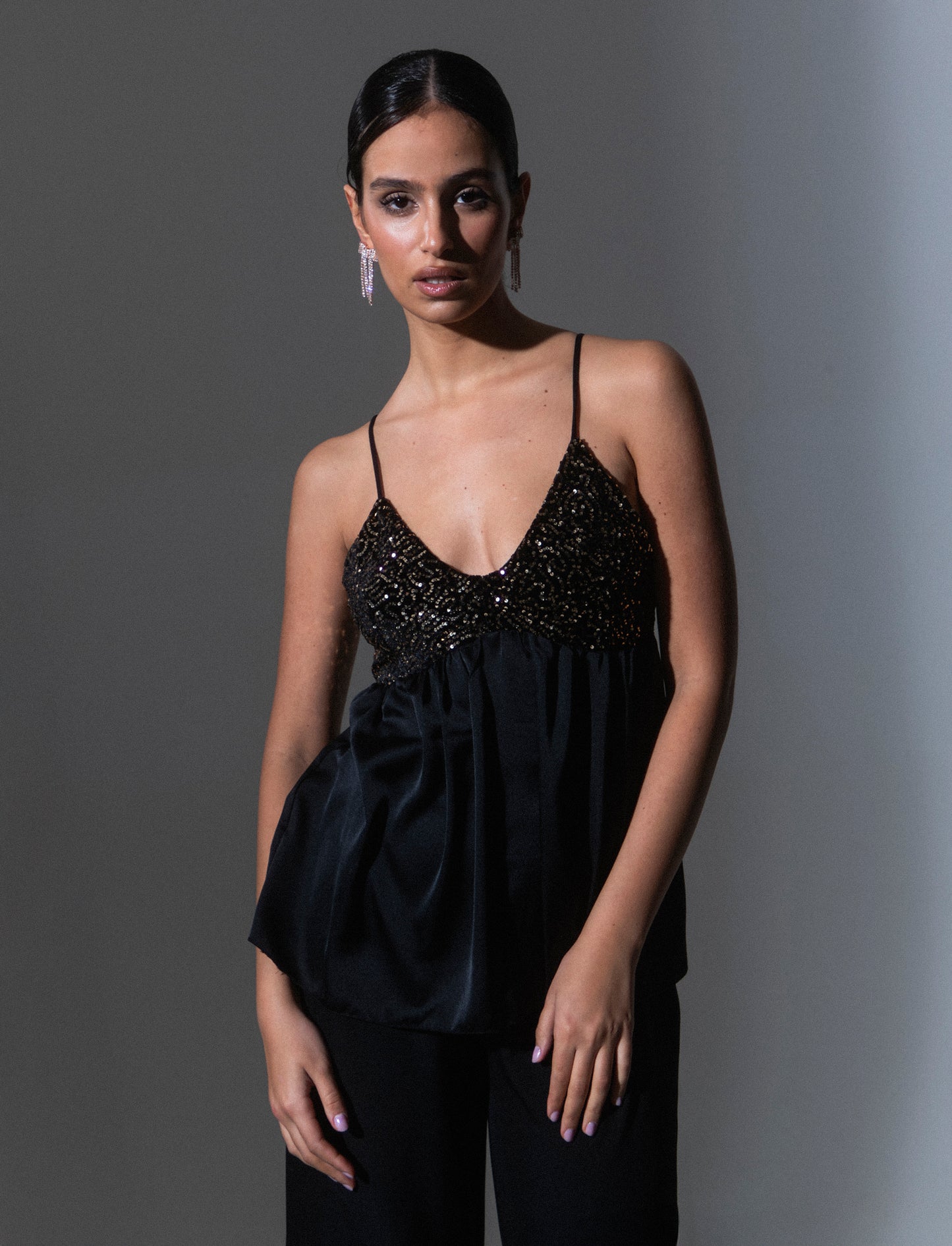 Top in paillettes e georgette - Oro