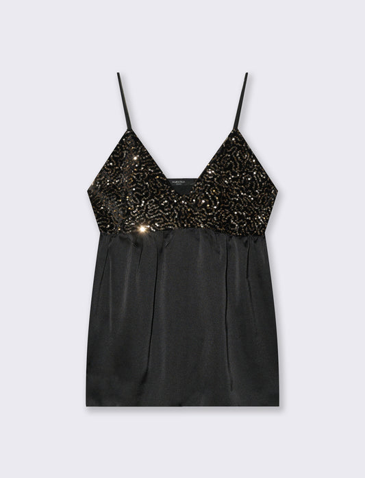 Top in paillettes e georgette - Oro