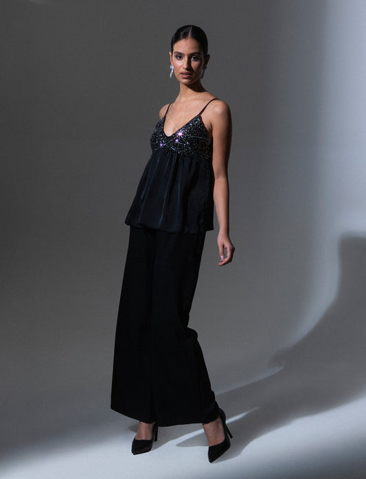 Top in paillettes e georgette - Argento