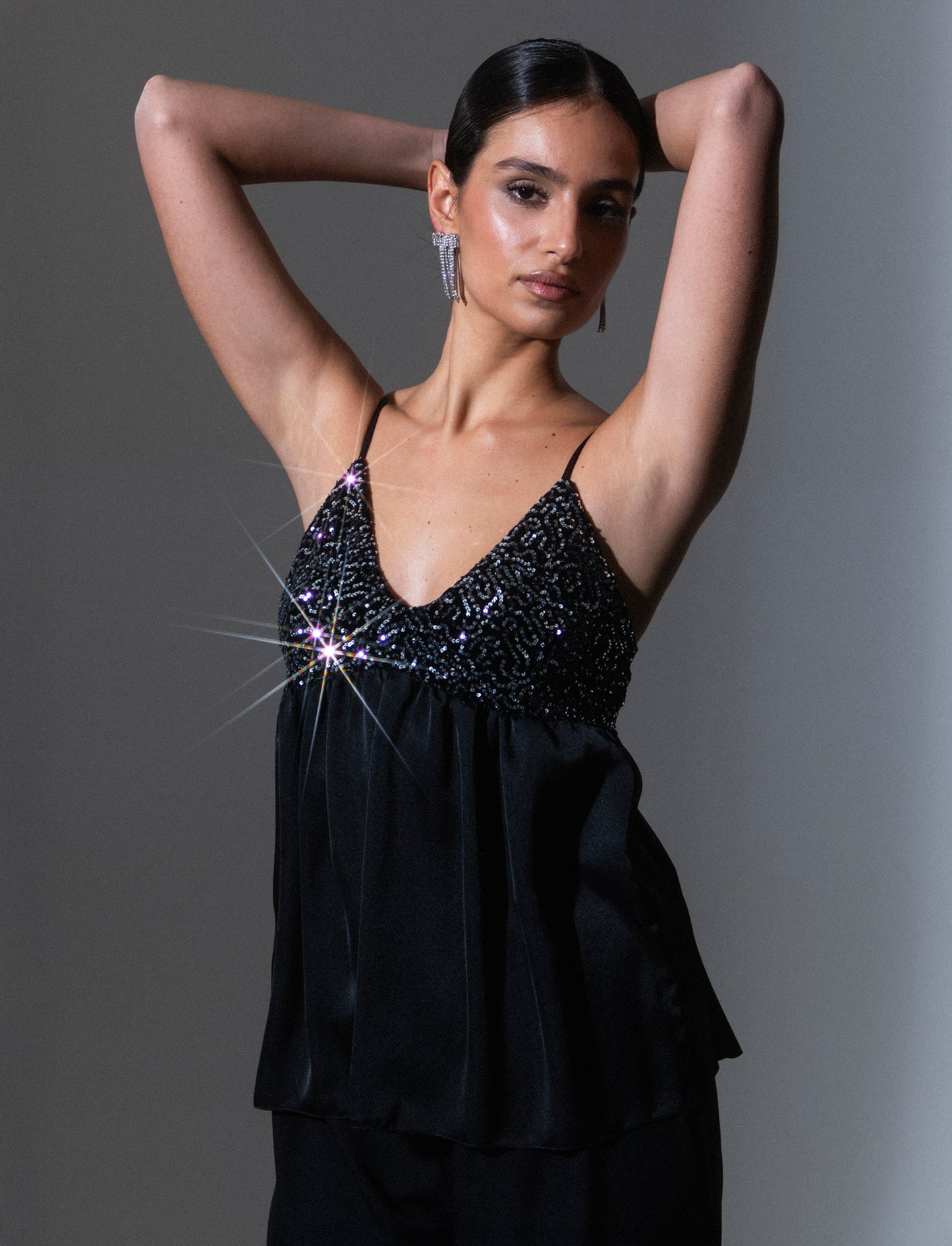 Top in paillettes e georgette - Argento