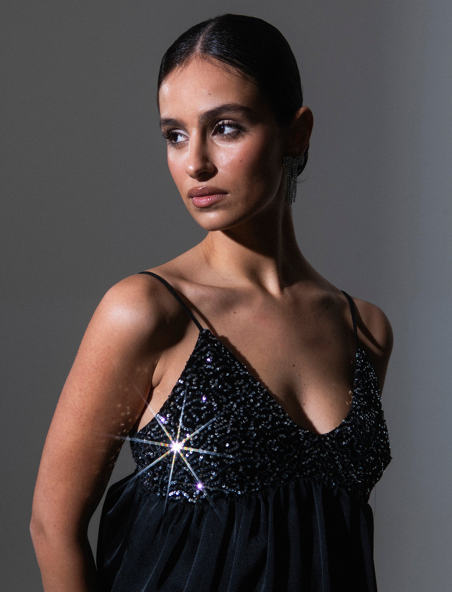 Top in paillettes e georgette - Argento