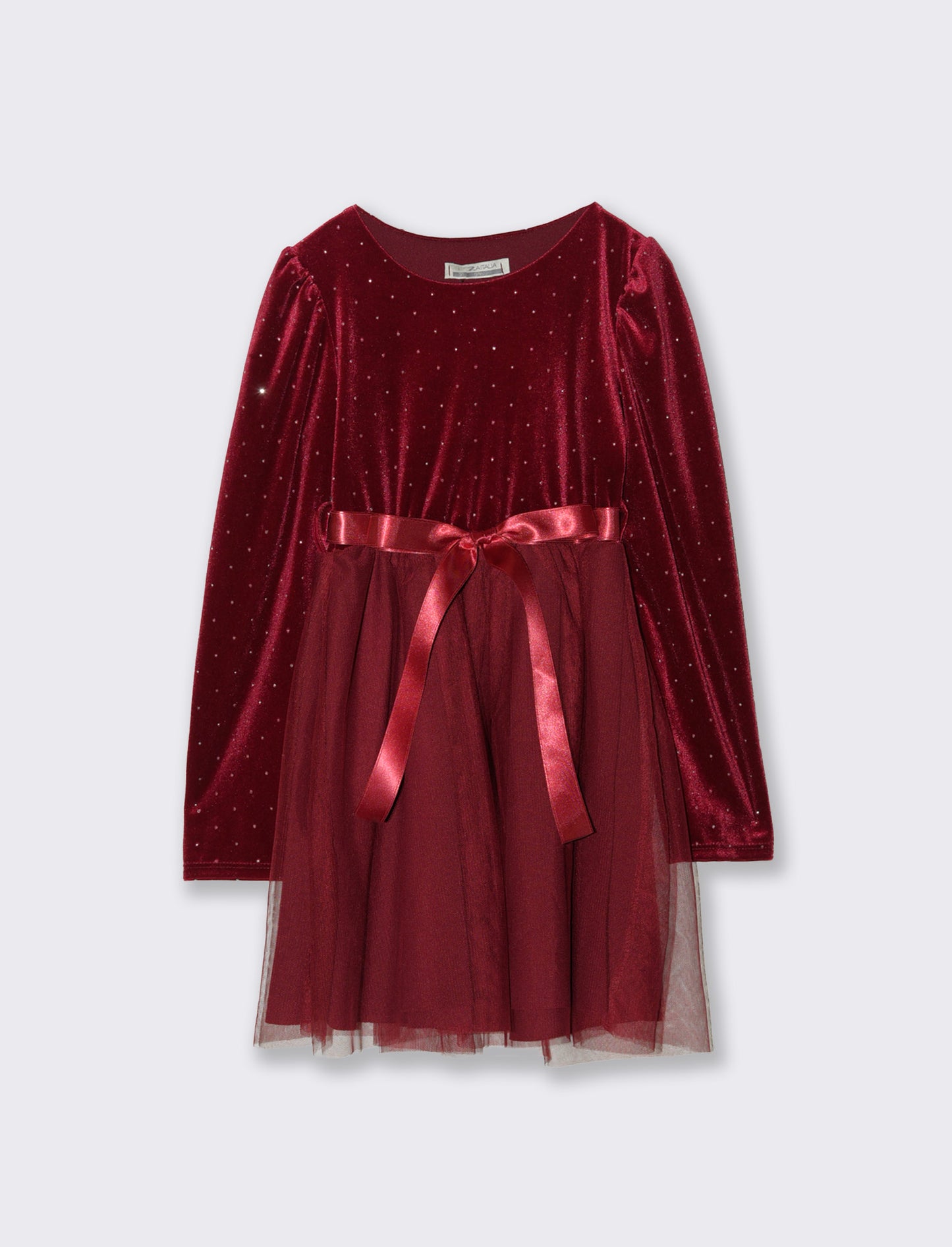 Abito in velluto con gonna in tulle. - Bordeaux