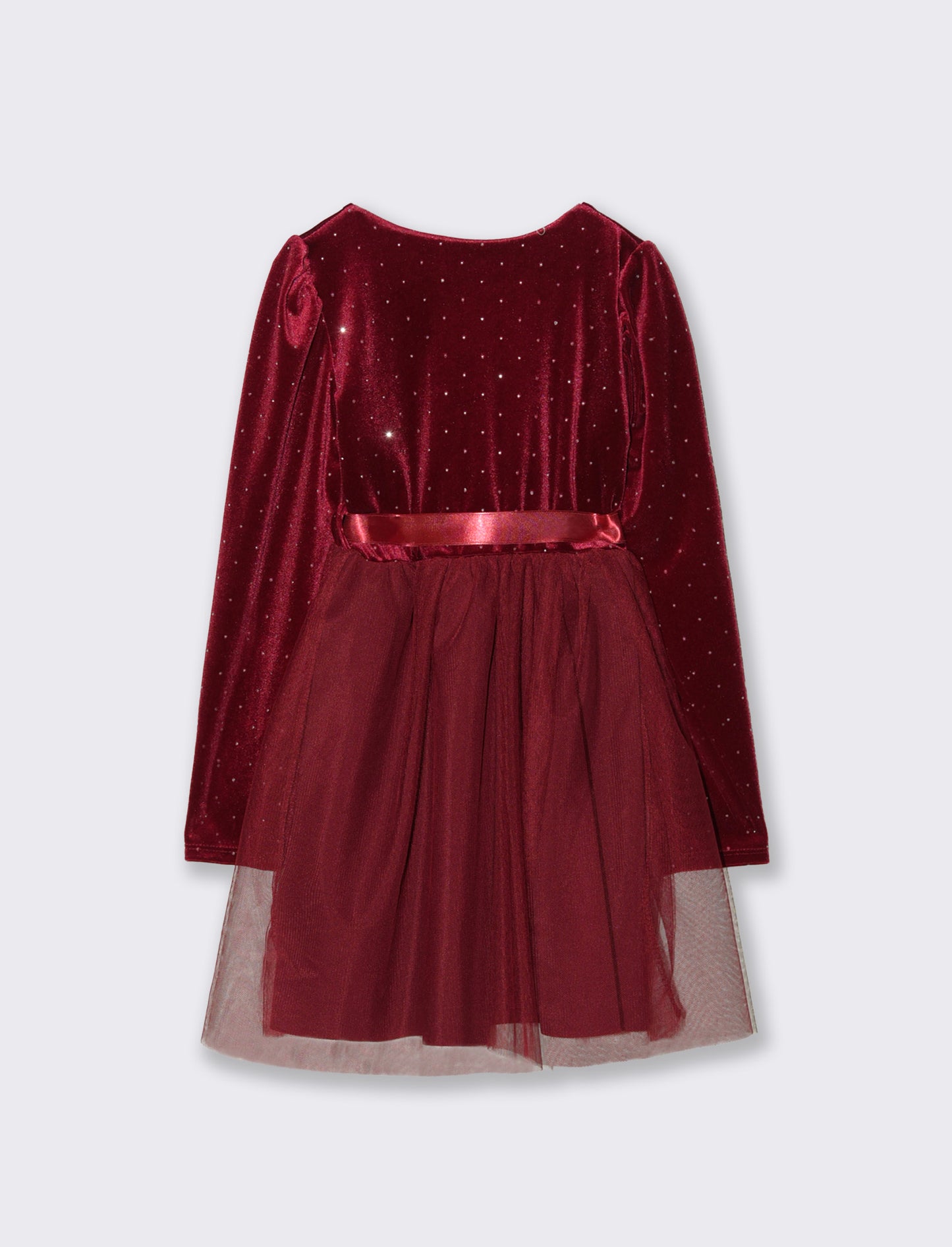 Abito in velluto con gonna in tulle. - Bordeaux