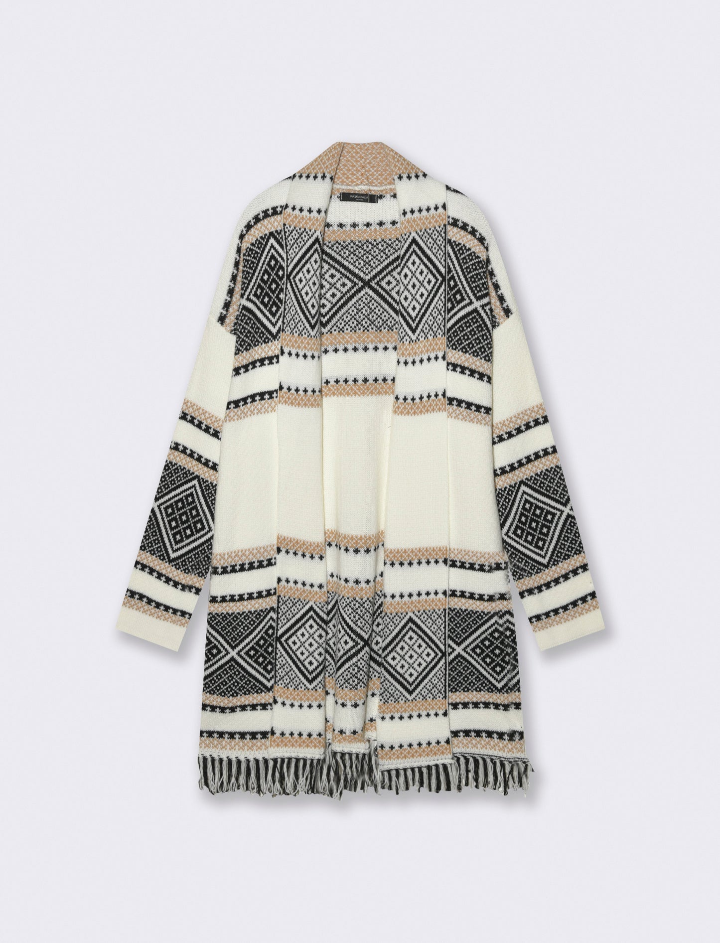 Maglia lunga jacquard modello spolverino - Bianco panna