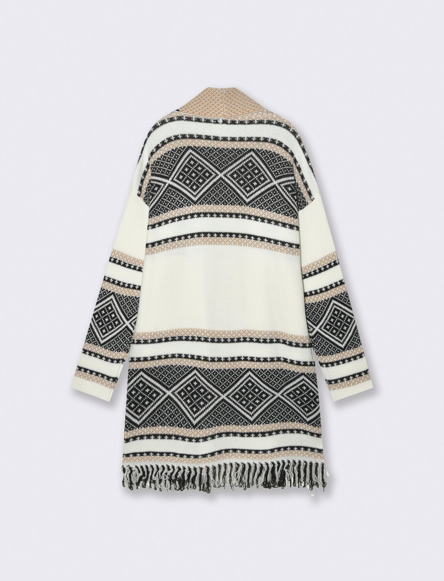 Maglia lunga jacquard modello spolverino - Bianco panna