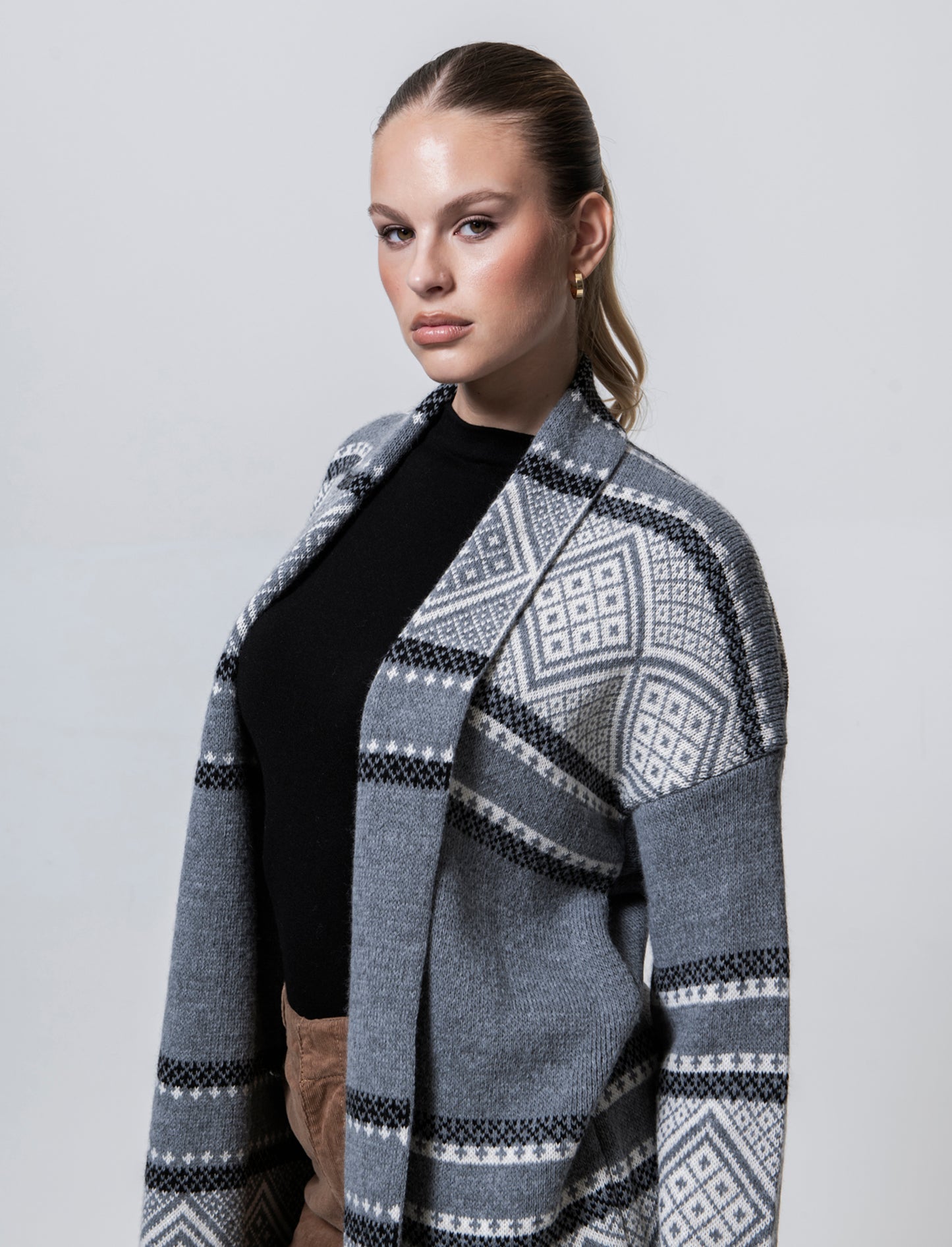 Maglia lunga jacquard modello spolverino - Grigio