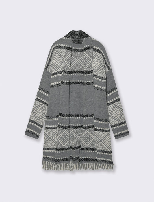 Maglia lunga jacquard modello spolverino - Grigio
