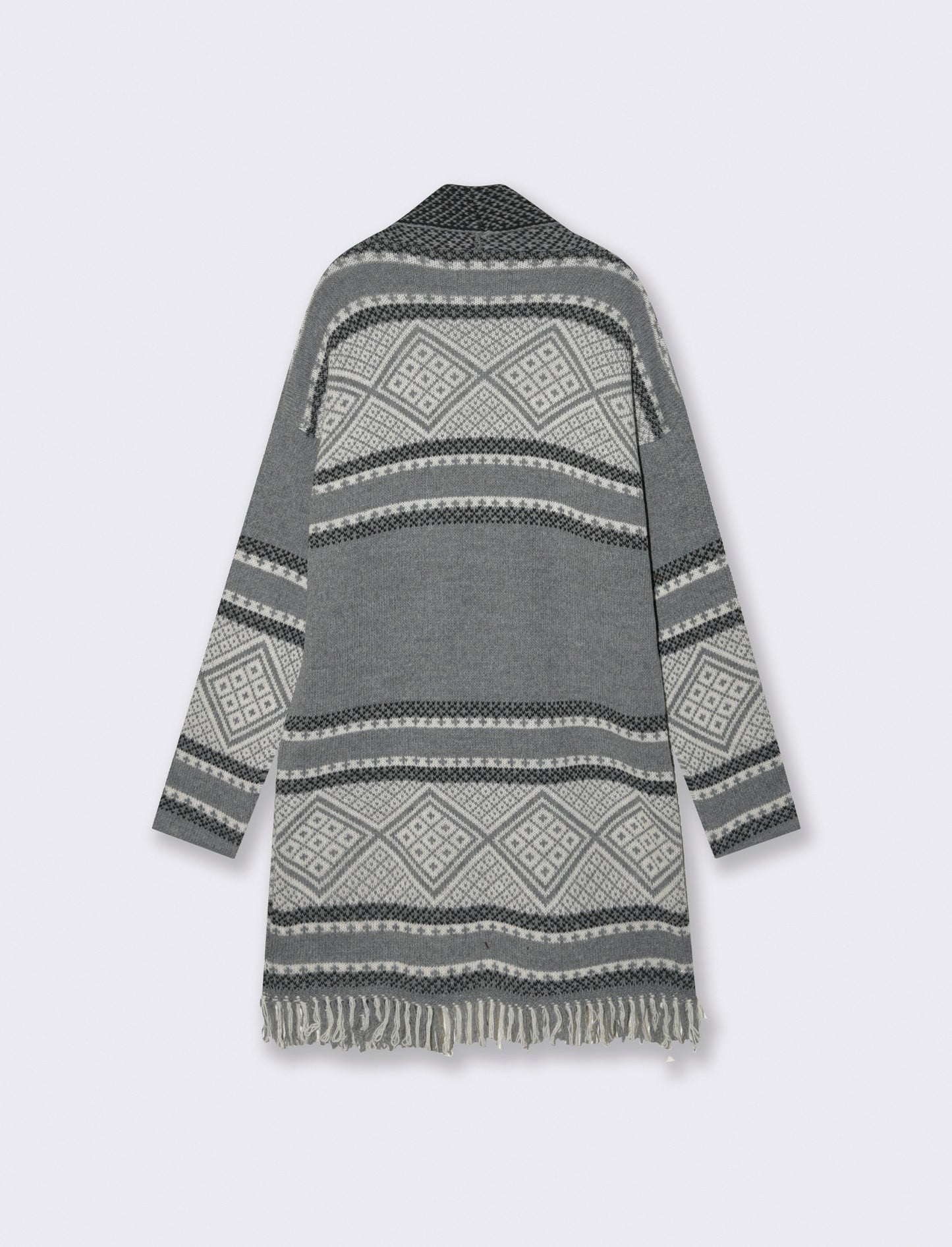 Maglia lunga jacquard modello spolverino - Grigio