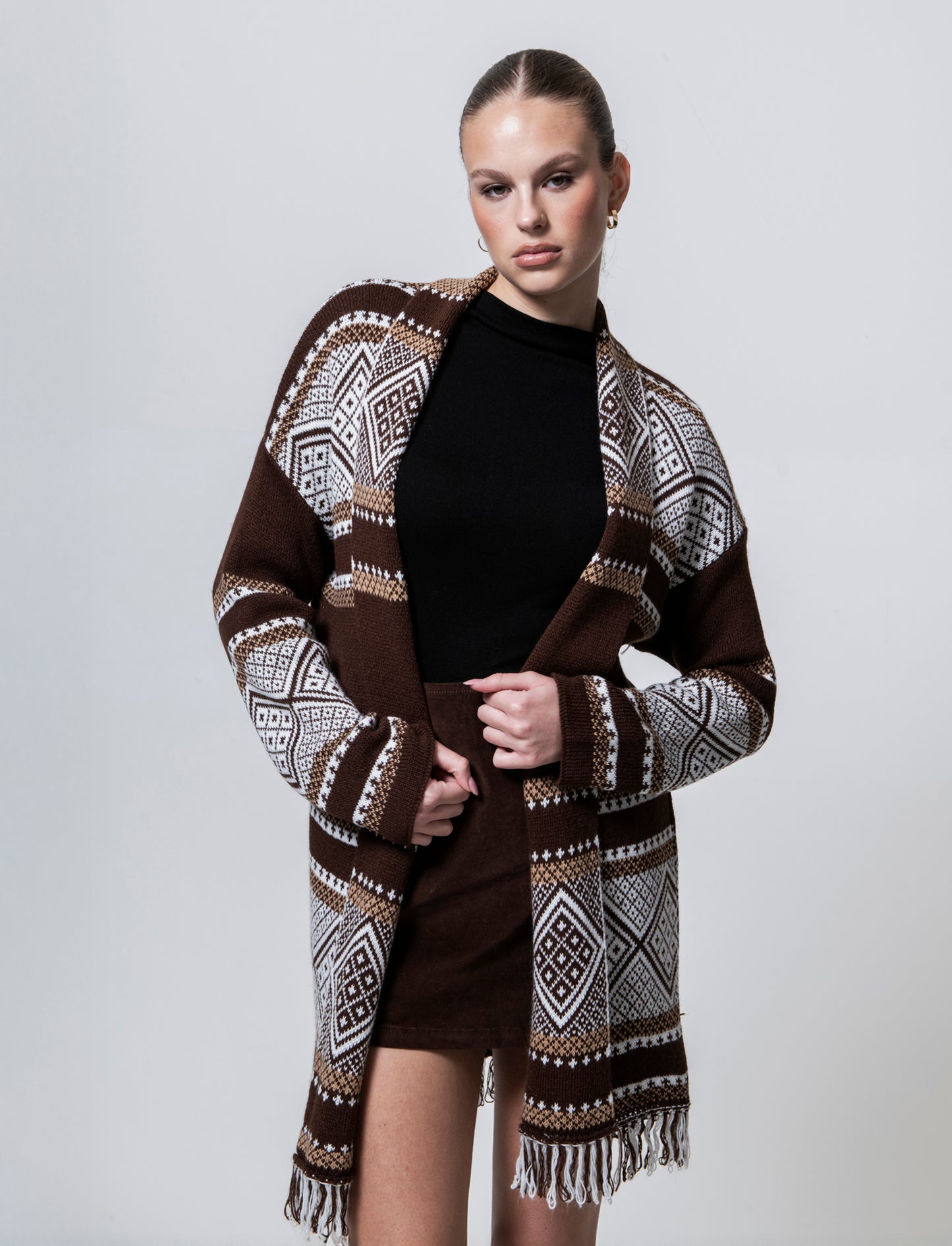 Maglia lunga jacquard modello spolverino - Moro