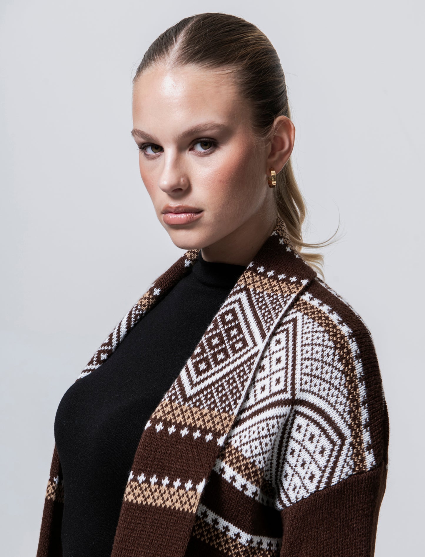 Maglia lunga jacquard modello spolverino - Moro