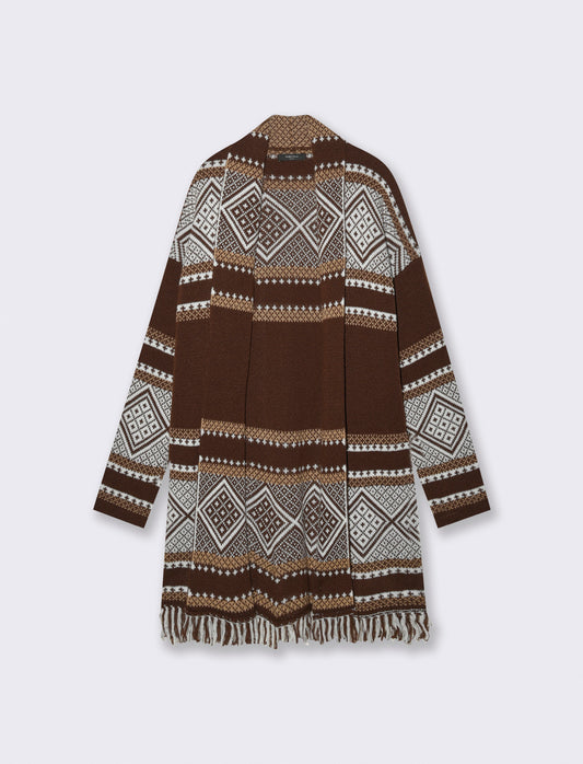 Maglia lunga jacquard modello spolverino - Moro