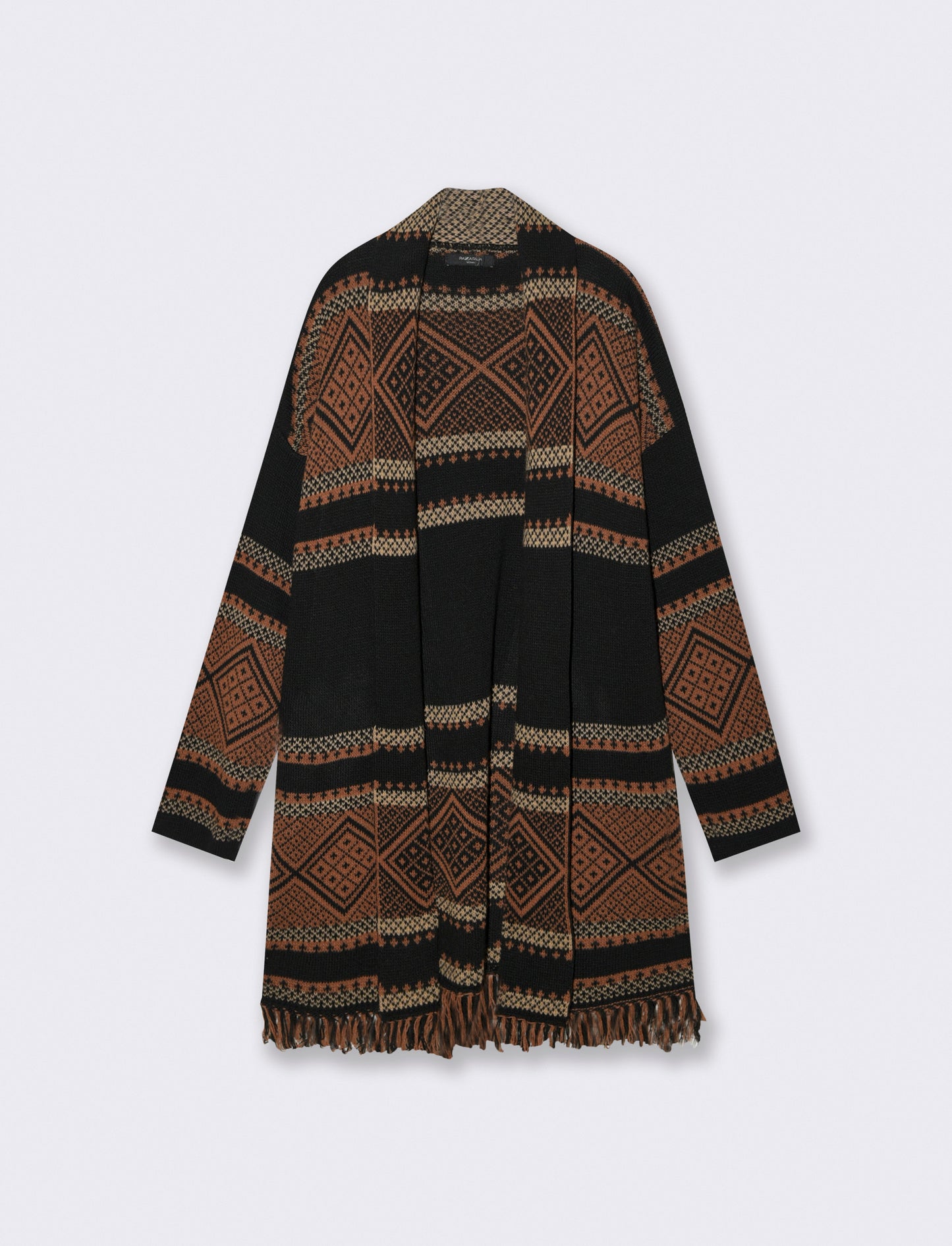 Maglia lunga jacquard modello spolverino - Nero