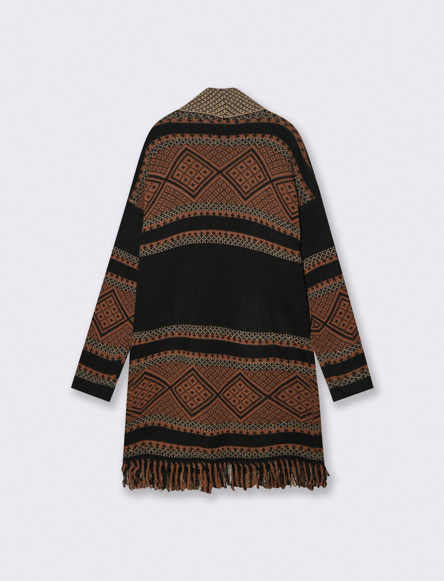 Maglia lunga jacquard modello spolverino - Nero