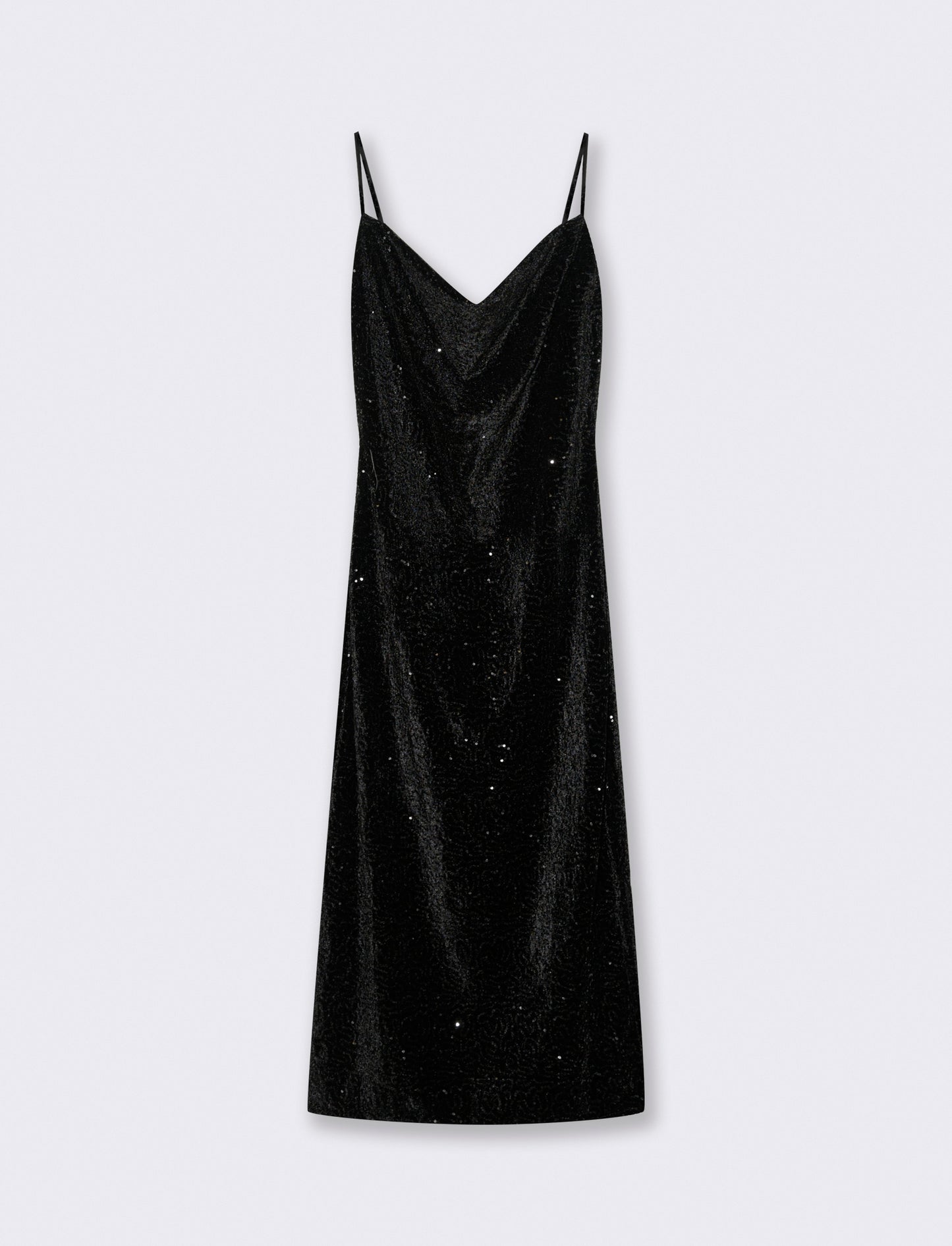 Vestito lungo in paillettes con bretelline - Nero