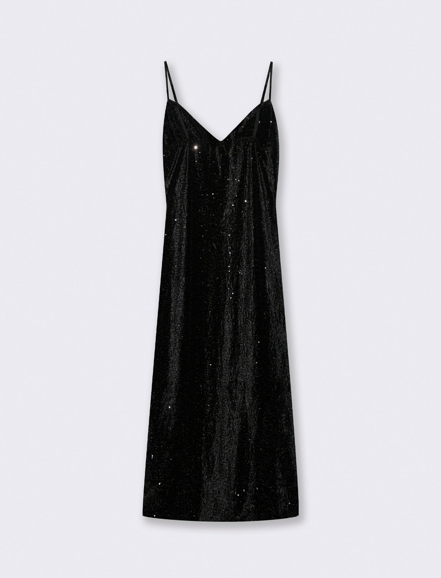 Vestito lungo in paillettes con bretelline - Nero
