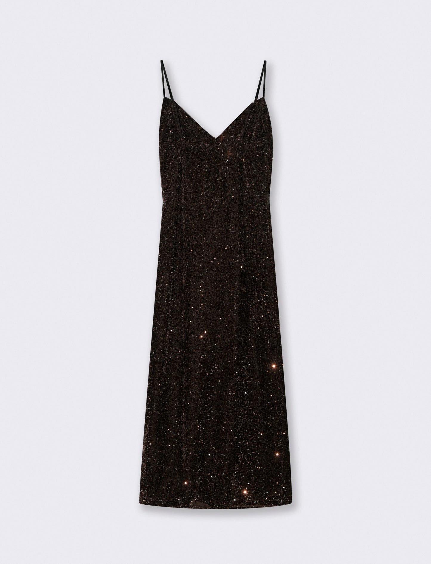 Vestito lungo in paillettes con bretelline - Moro