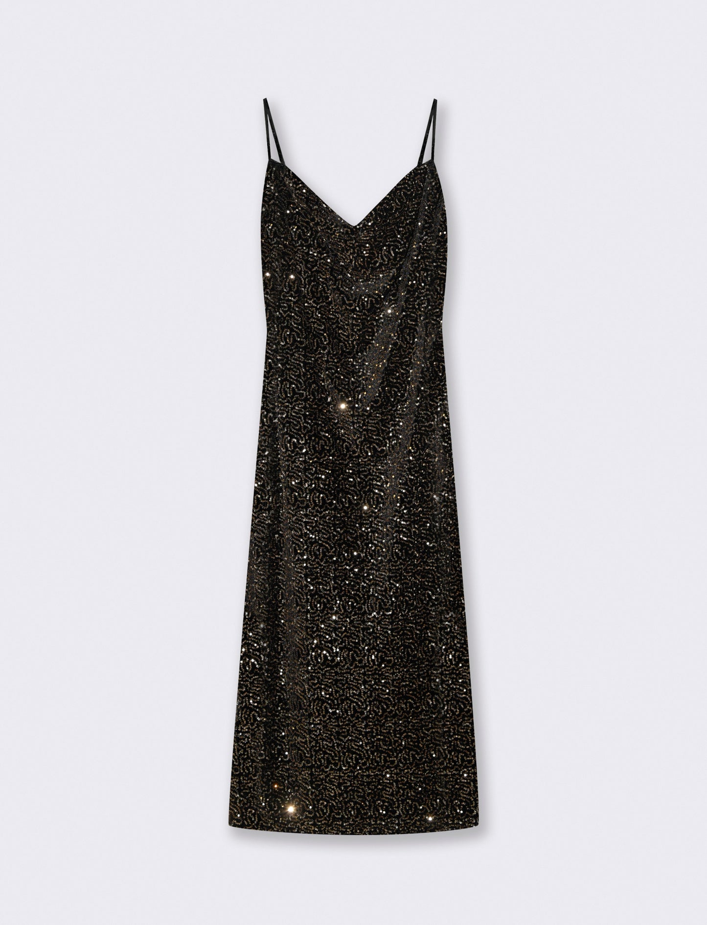 Vestito lungo in paillettes con bretelline - Oro