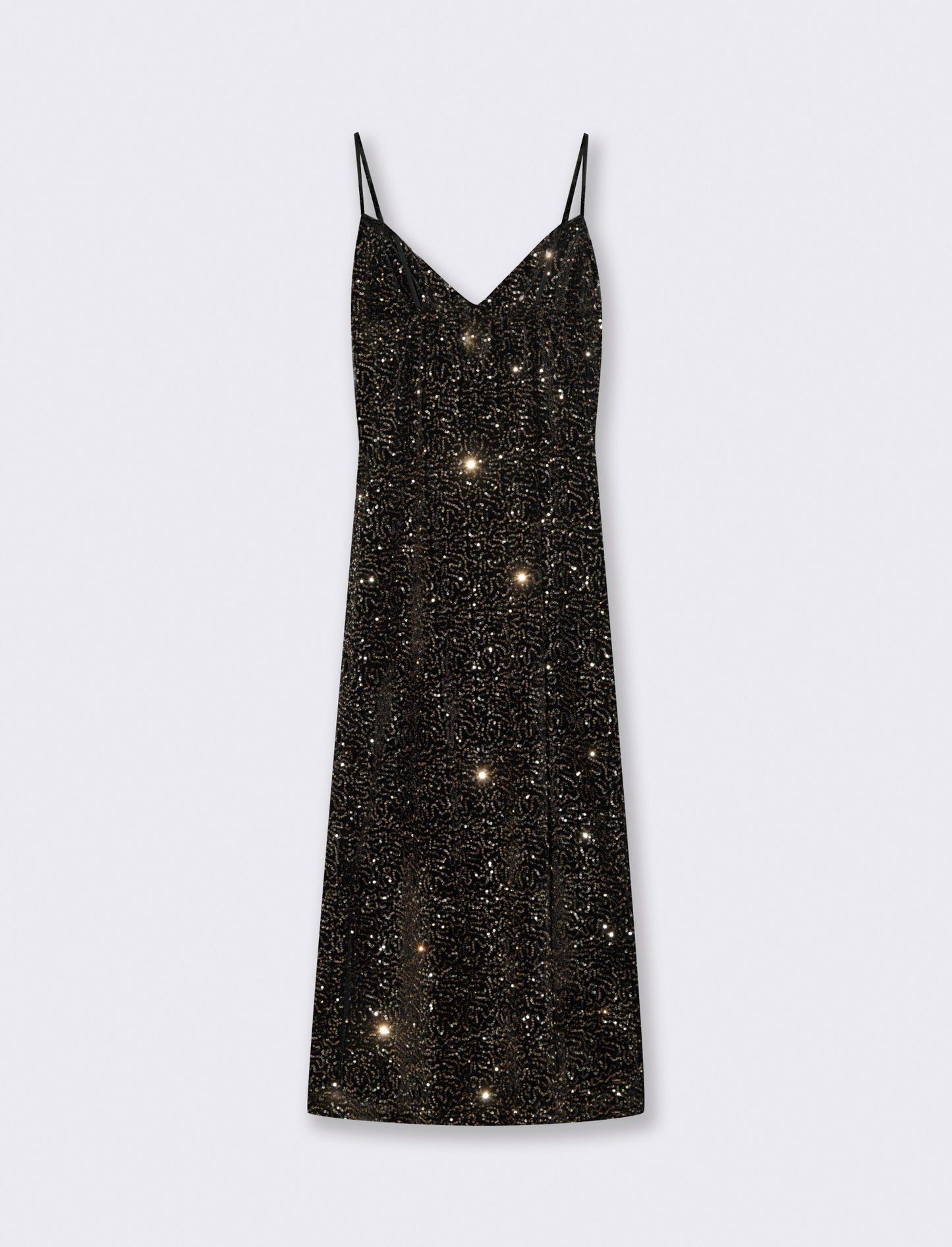Vestito lungo in paillettes con bretelline - Oro
