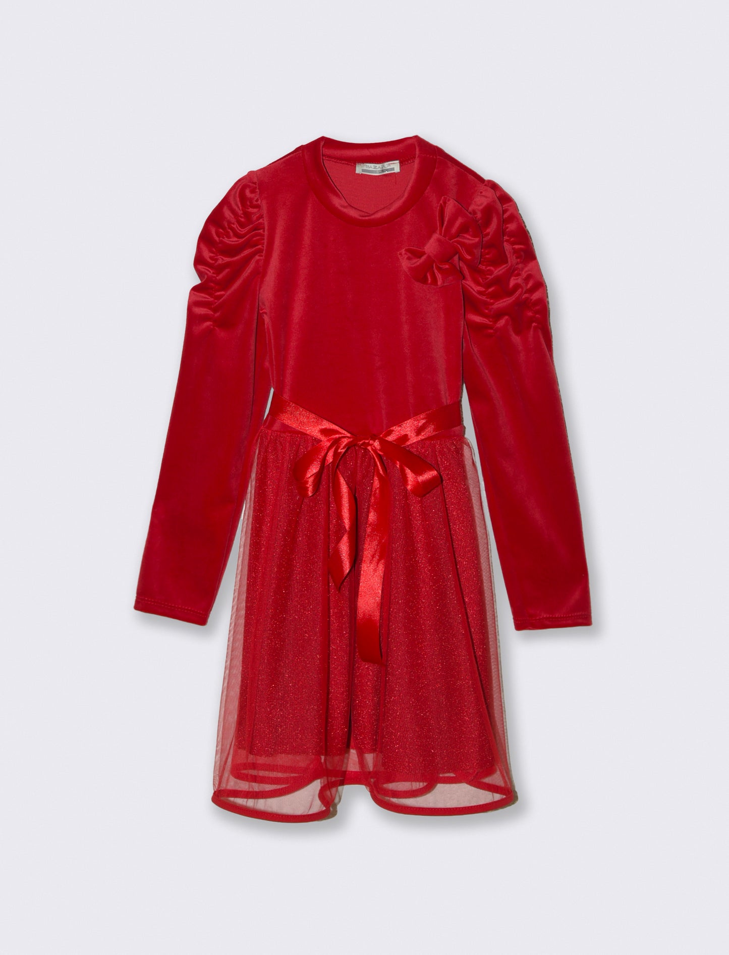 Abito in velluto con gonna a contrasto. - Rosso