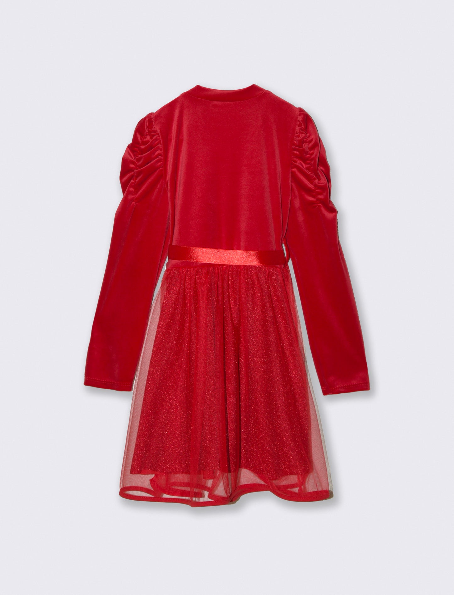 Abito in velluto con gonna a contrasto. - Rosso