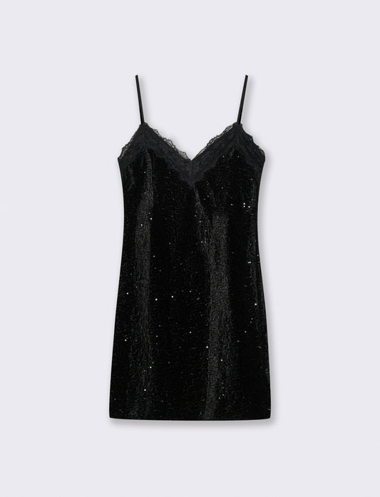 Vestito in paillettes e pizzo - Nero