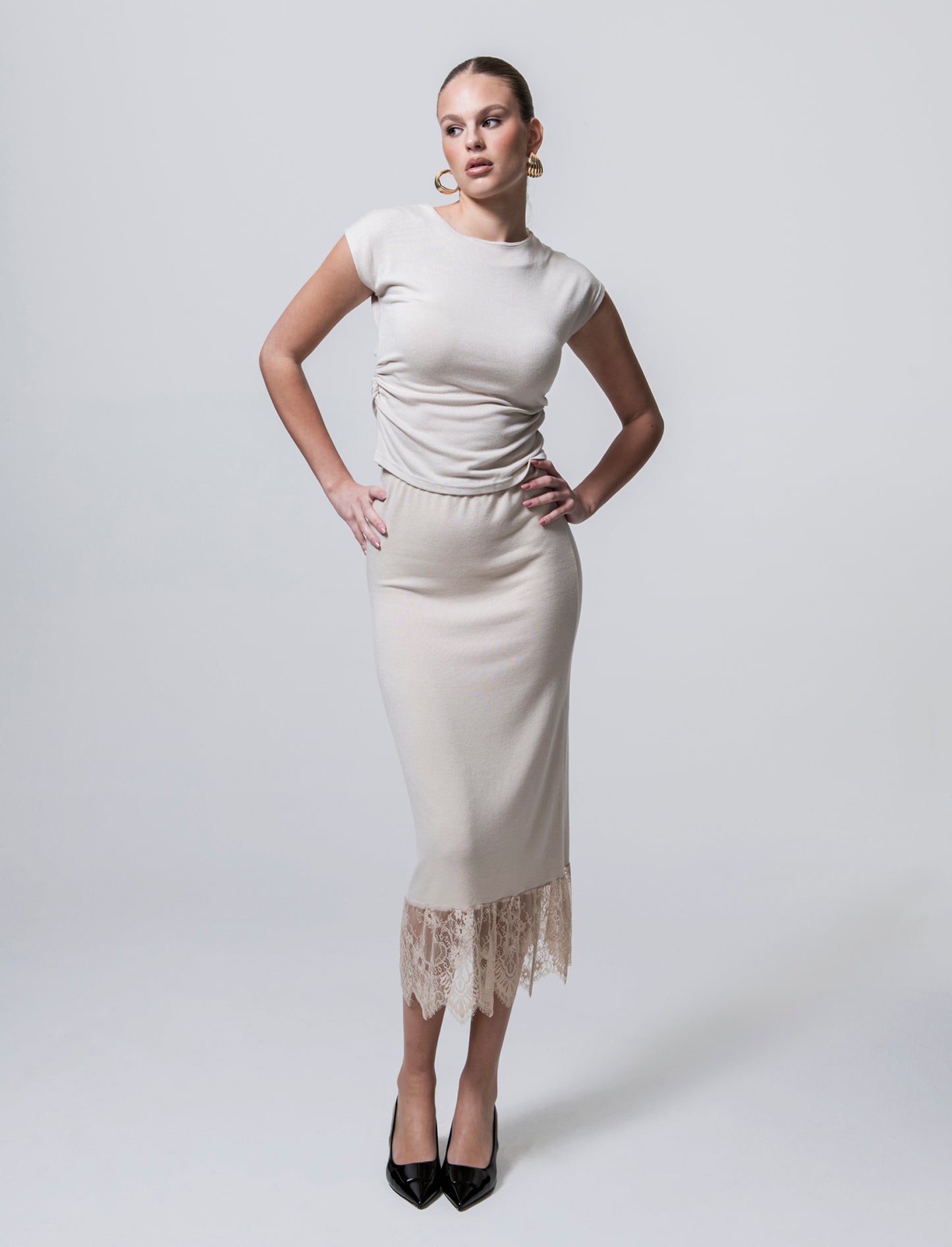 Tshirt over in maglia - Bianco panna