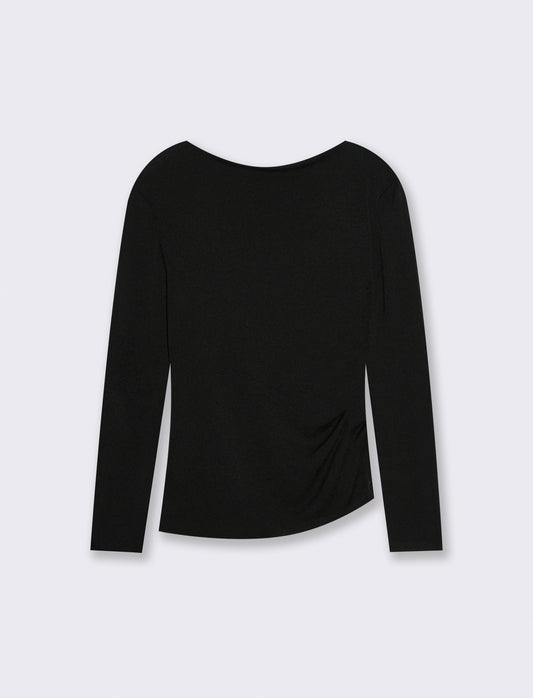 Tshirt manica lunga in maglia con scollo a barca - Nero
