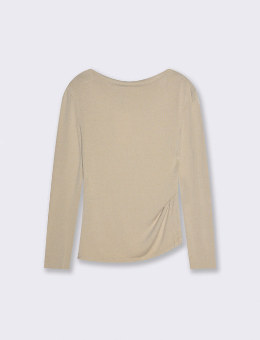 Tshirt manica lunga in maglia con scollo a barca - Bianco panna