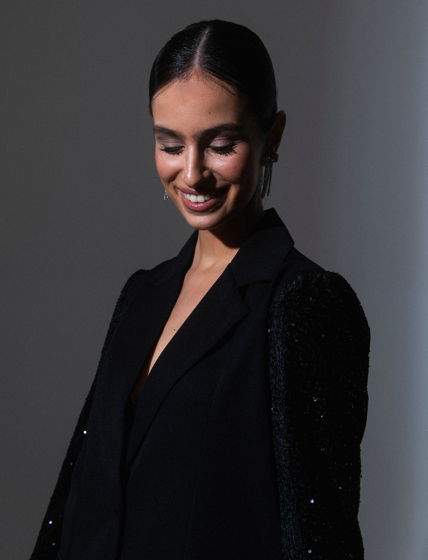 Giacca over con maniche in paillettes - Nero