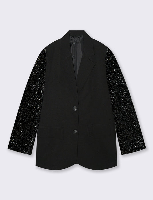 Giacca over con maniche in paillettes - Nero