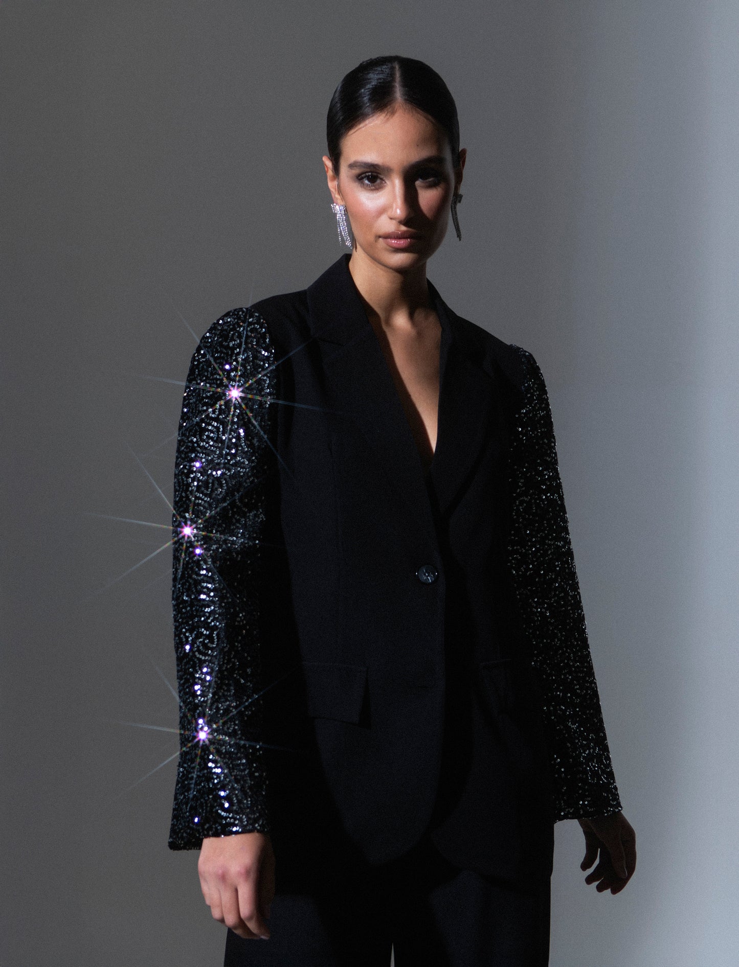 Giacca over con maniche in paillettes - nero-argento