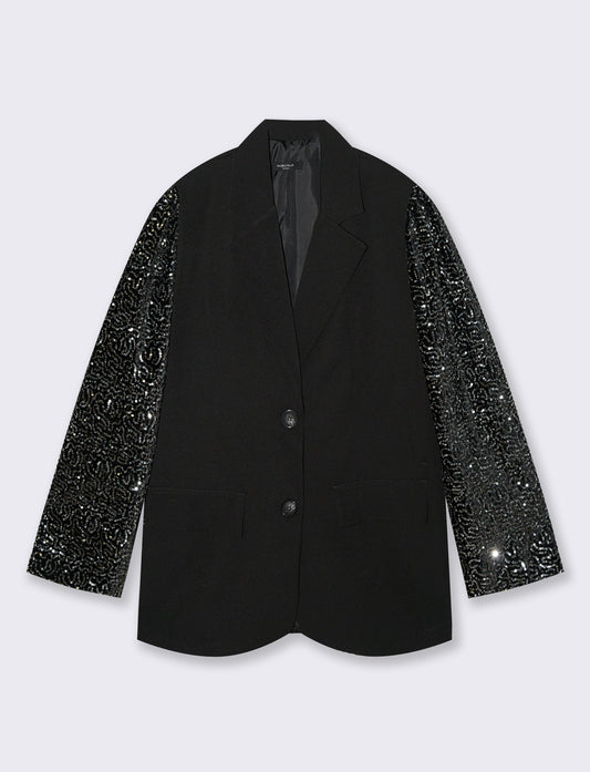 Giacca over con maniche in paillettes - nero-argento
