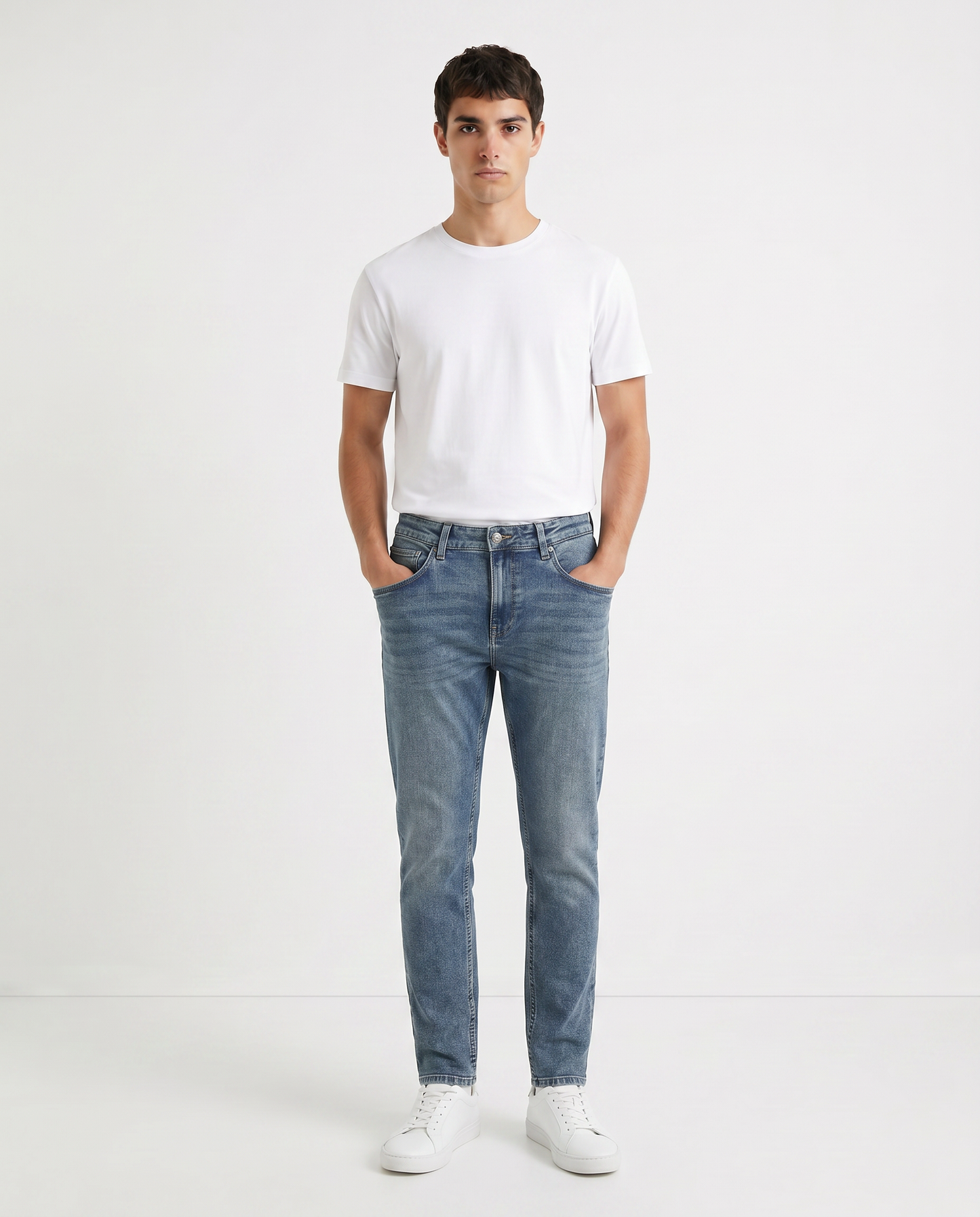 Medium blue skinny fit jeans with a faded effect - Blue