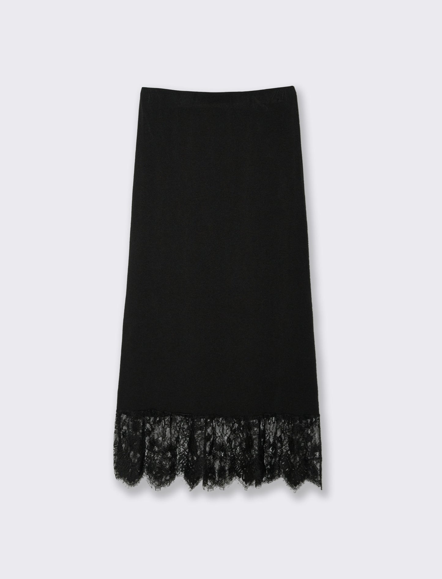 Gonna lunga in maglia con pizzo al fondo - Nero