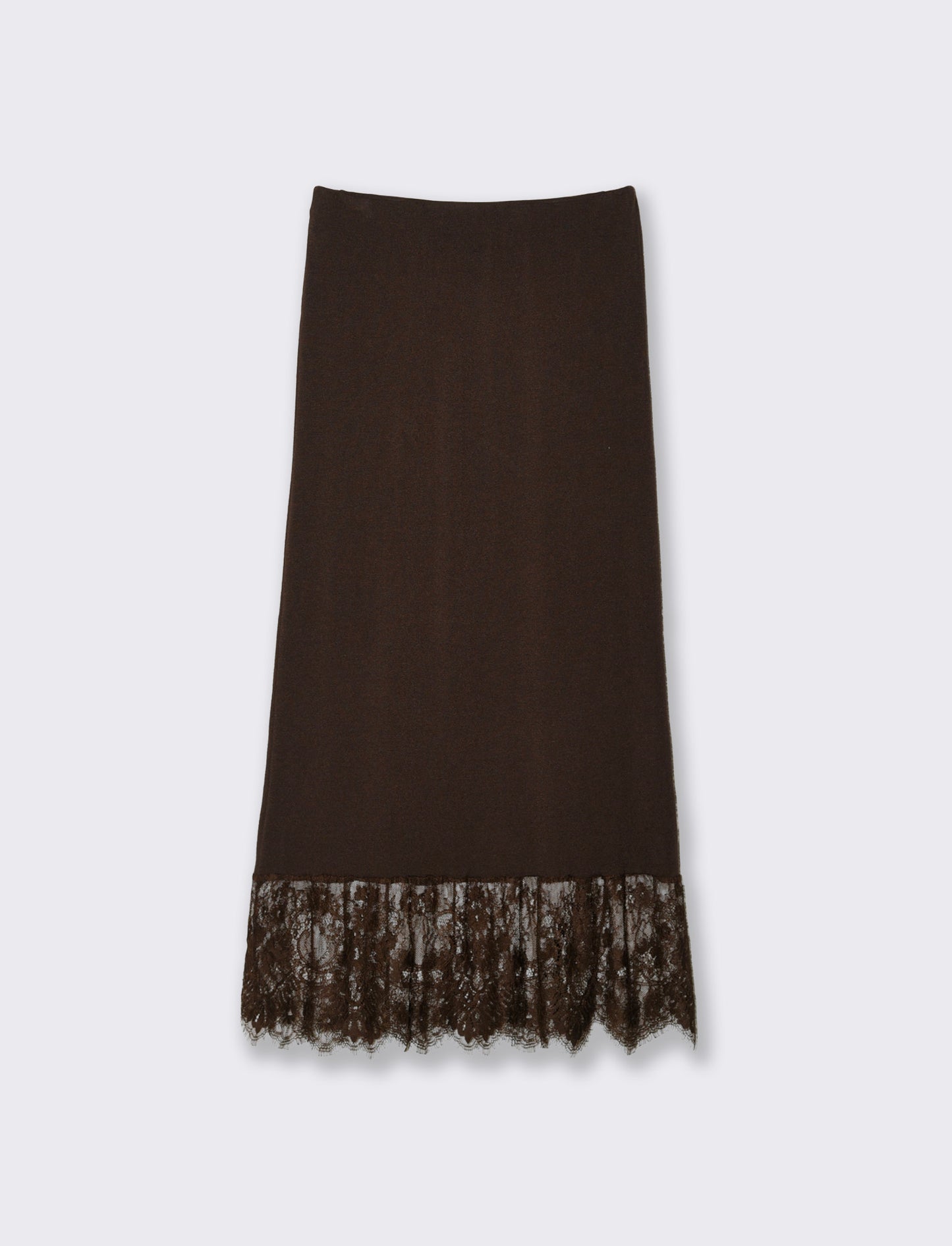 Gonna lunga in maglia con pizzo al fondo - Moro